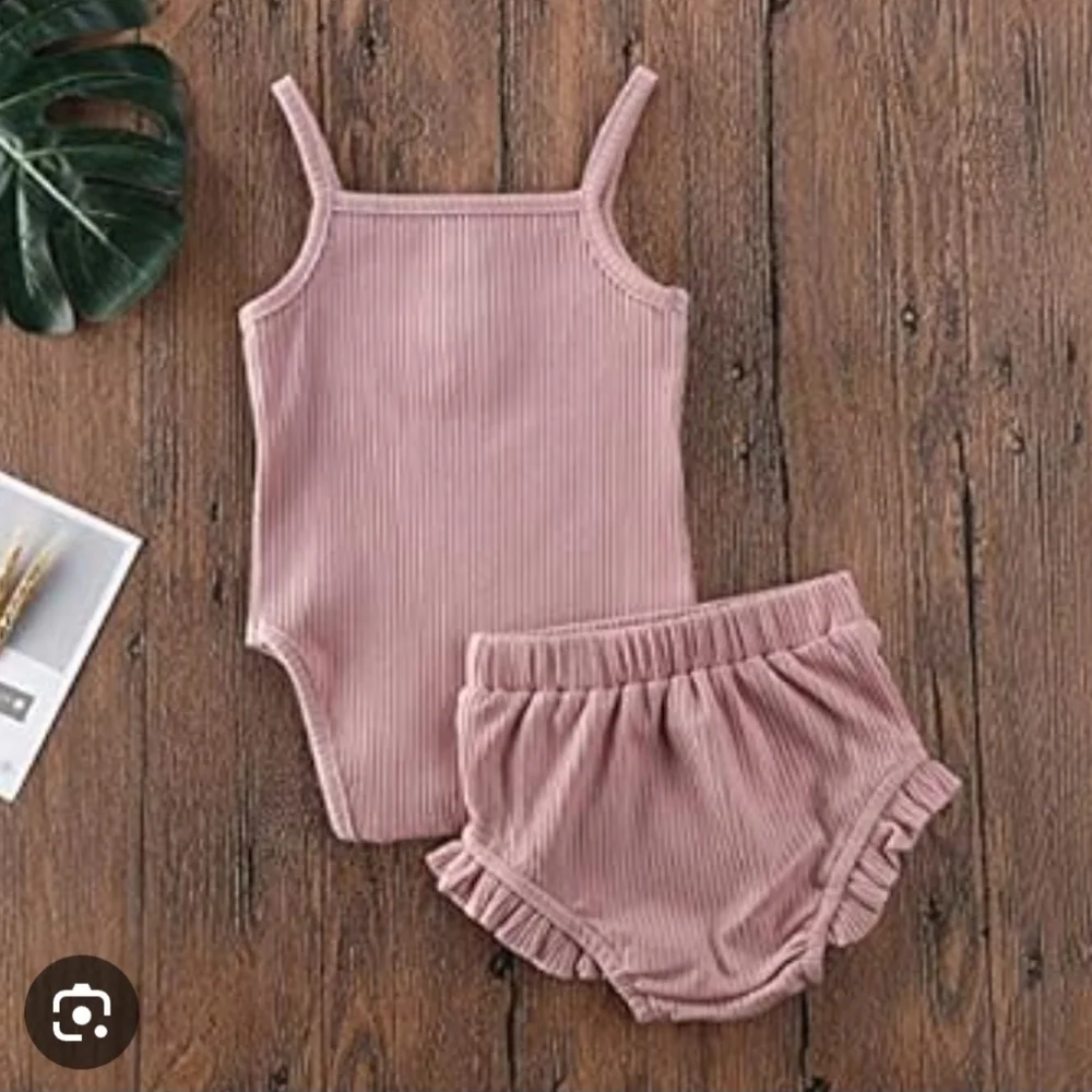 Baby Girl Ribbed 2Pc Set Dusty Pink Bodysuit Ruffle Bloomer Summer Outfit 12-18M